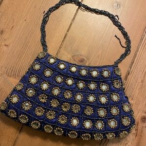 Elegant Blue and Gold Beaded Women's Bag